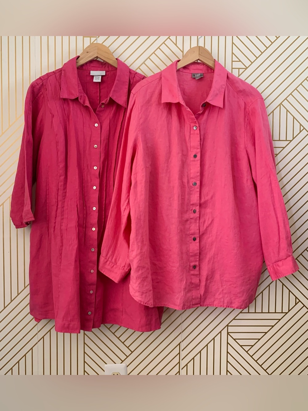 Soft Surroundings 100% Linen Lot of 2 Pink Pleated Tunic Top & blouse Lagenlook